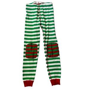 Hanna Anderson 100% Organic Cotton Unisex Green Red Striped PJ Pant Size 8 /130